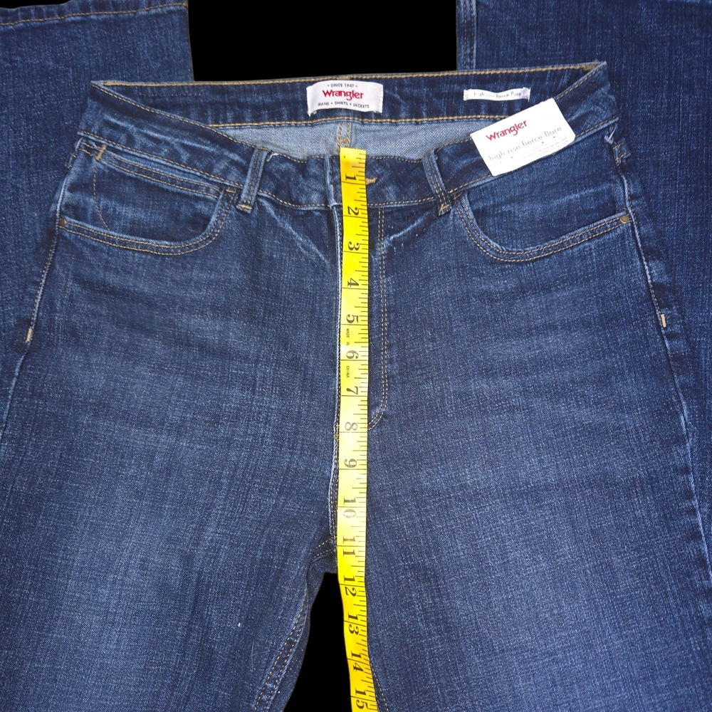 Wrangler High Rise Fierce Flare Jeans Dark Wash Retro Western Denim - Picture 6 of 10
